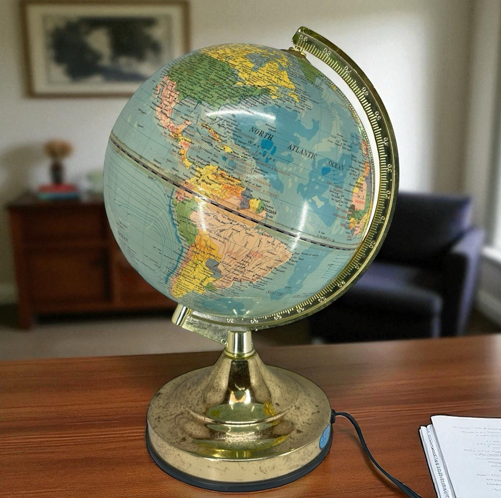Underwriters Laboratories Spinning Globe Touch Dim Lamp Desk Light MCM Decor